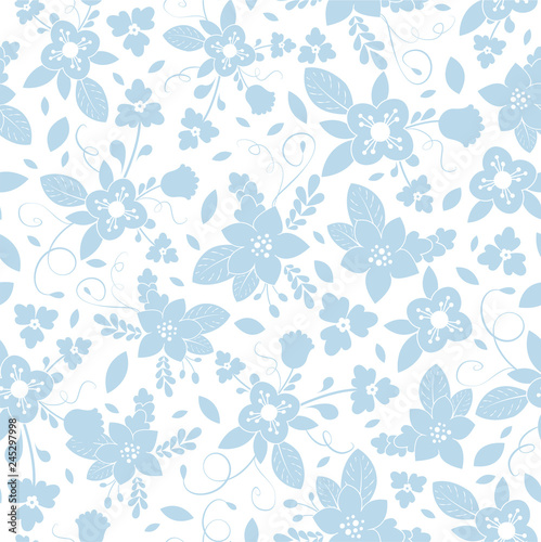 Vector abstract blue flowers seamless pattern