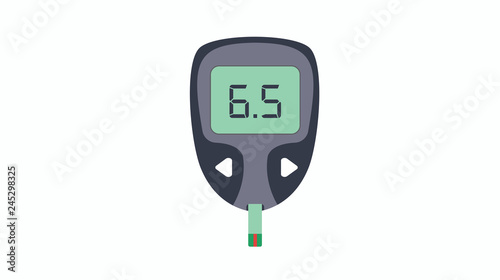 Glucometer flat icon isolated. Testing glucose. Blood sugar readings. Medical measurement apparatus. Diagnostic equipment. Healthcare monitoring, concept. Vector illustration. Diabetic instrument.