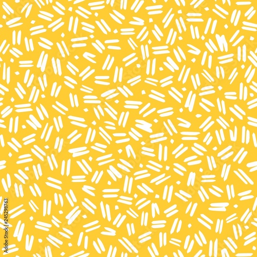 Yellow and White Seamless Pattern with Dashes and Dots. Vector Linear Ornament