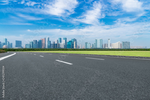 Empty asphalt road through modern city in Shanghai  China.