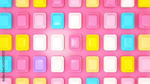 Colorful rounded rectangle buttons on pink background. 3d rendering picture.
