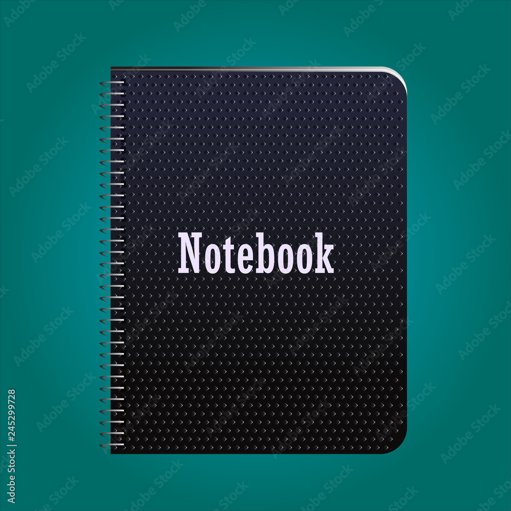 Notepad black on the rings with a texture on the cover. Notepad black on the rings with a texture on the cover.