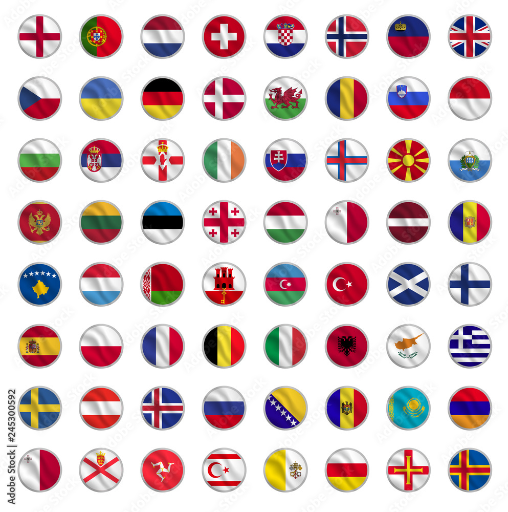 set of circle badges with flag of all europe vector illustration