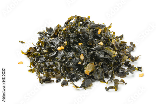 Heap of Japanese seaweed with white sesame seed and plum