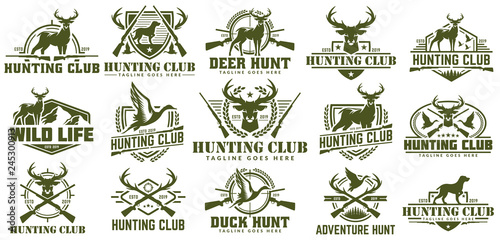 Fototapeta Collection of hunting logo, vector set of hunt label, badge or emblem, duck and