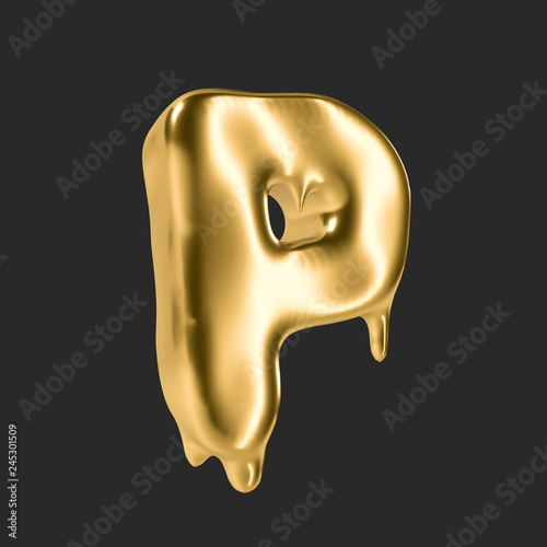 gold liquid alphabet.3D Rendering. 