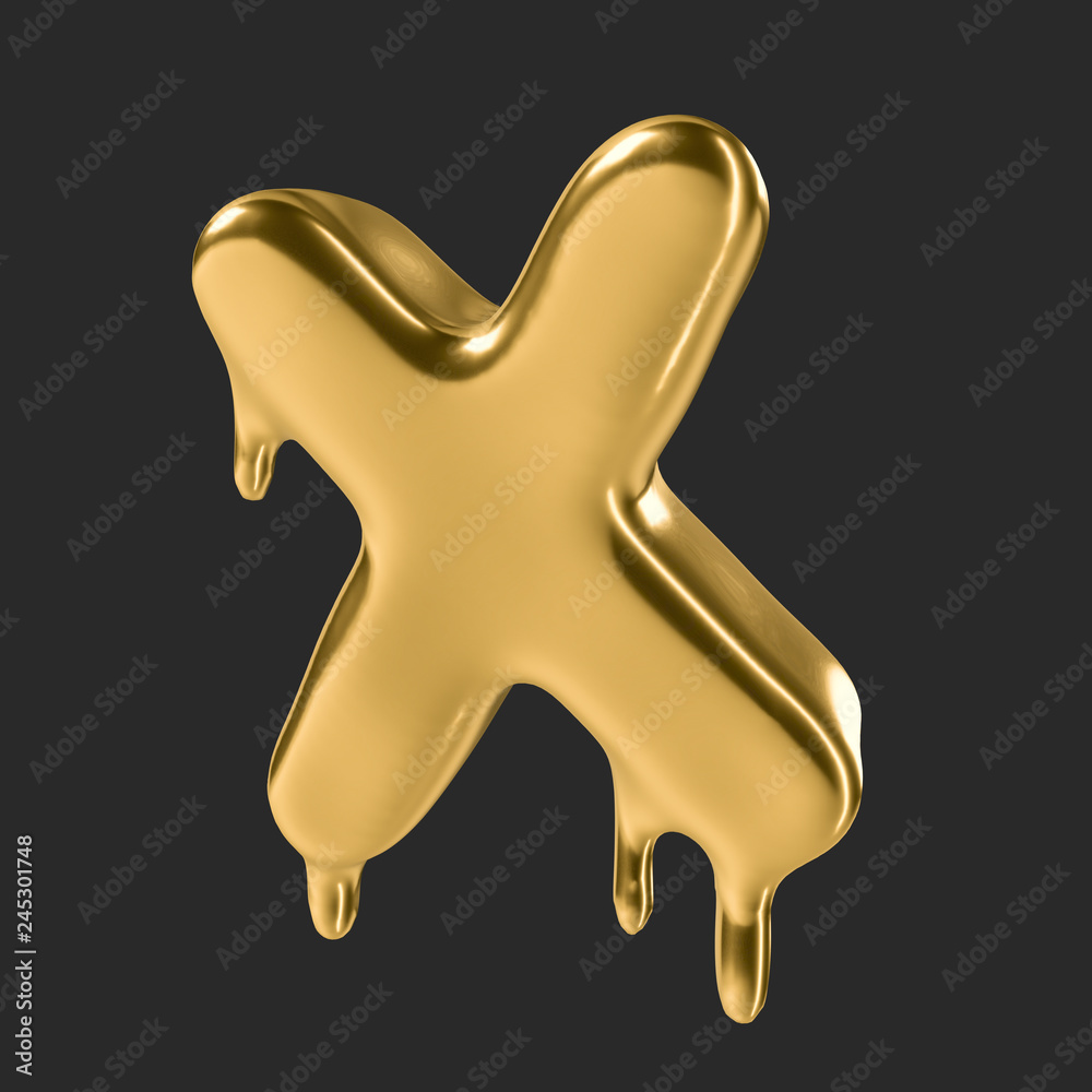 Fototapeta premium gold liquid alphabet.3D Rendering. 