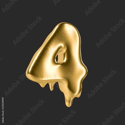 gold liquid alphabet.3D Rendering. 