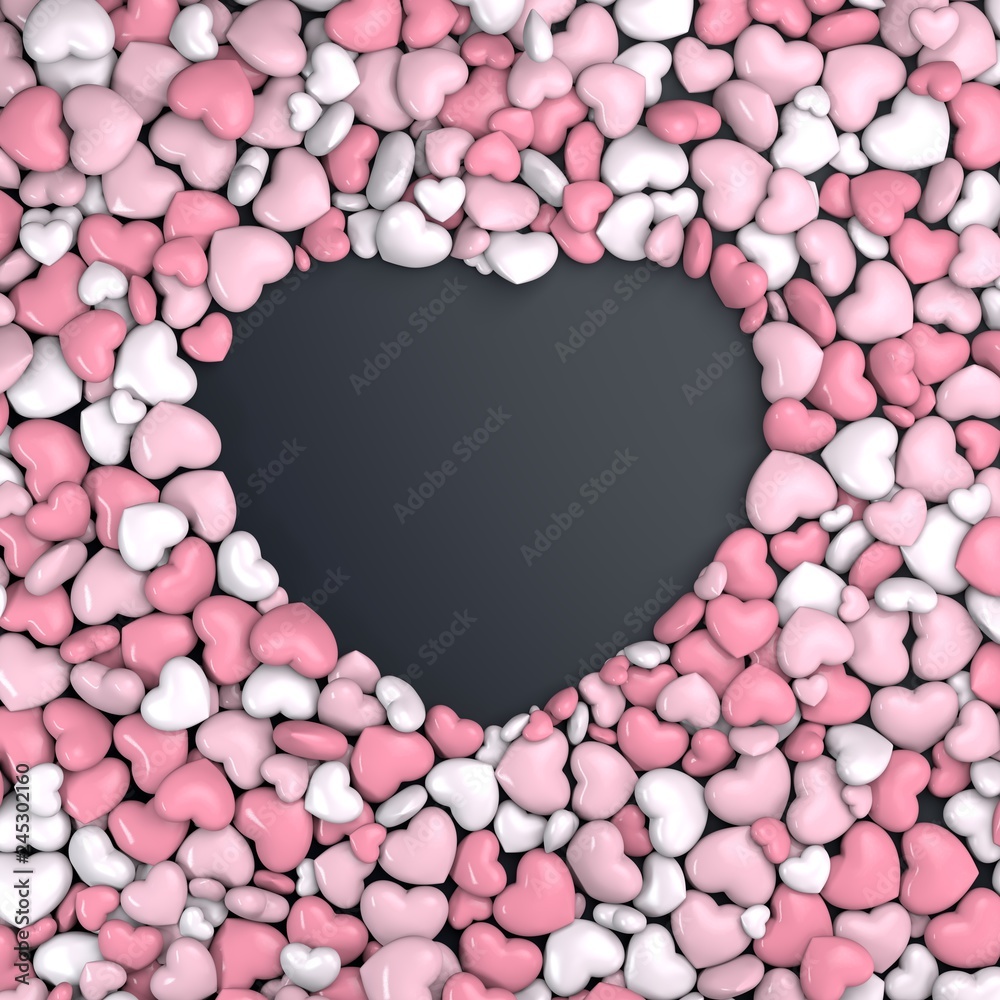 Group heart hearts with copy space heart shape for romantic Valentine and background concept and 3D rendering. - Illustration