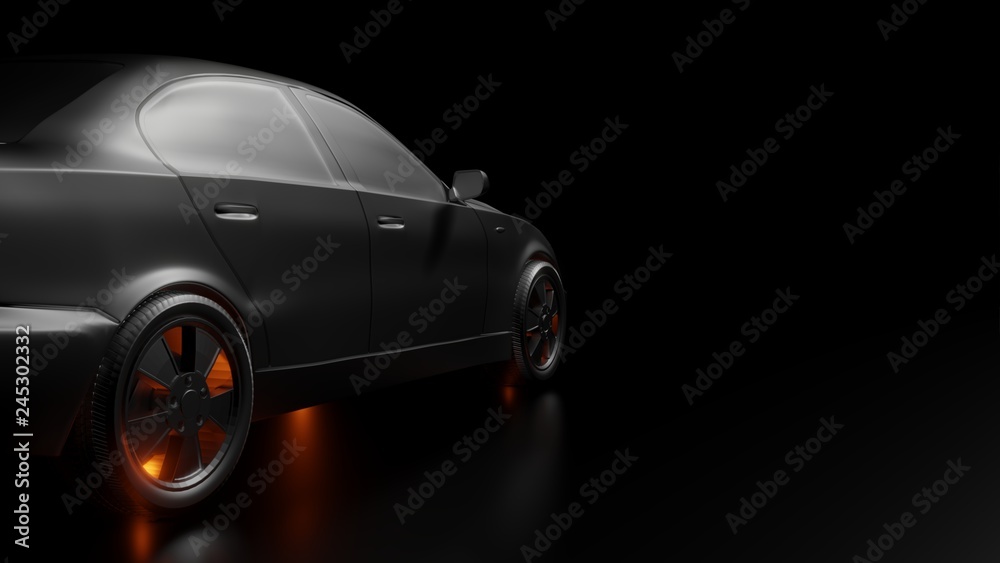 Dark background with silver car and red flares
