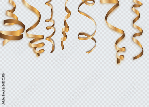 Golden confetti isolated on checkered background. Festive vector illustration