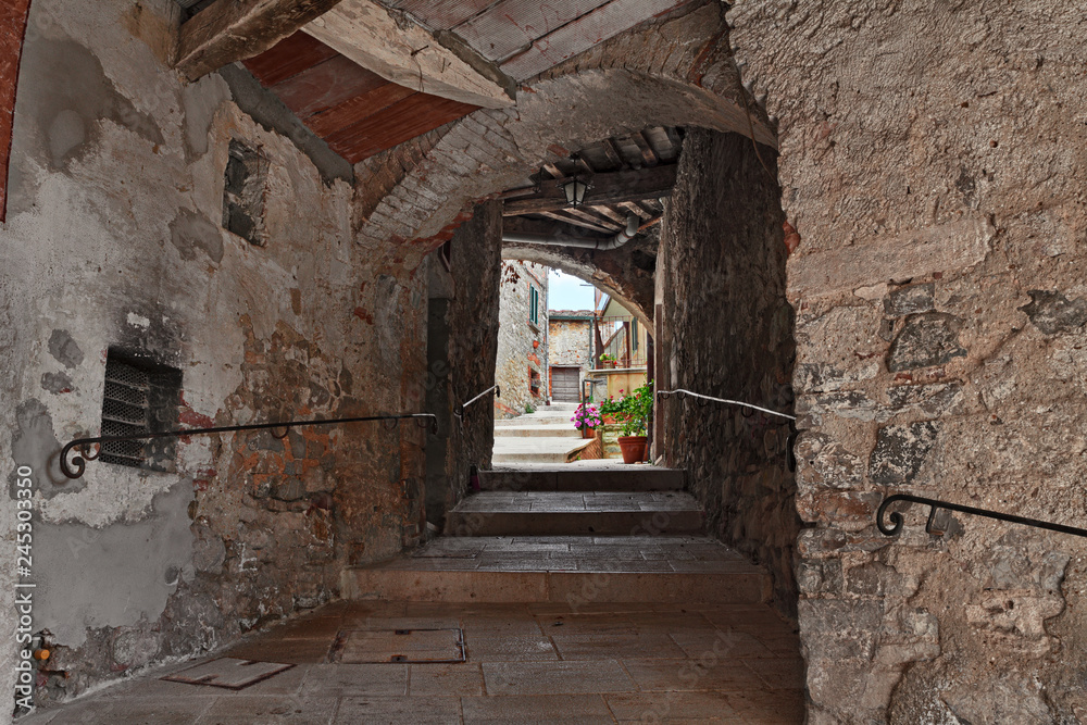 Campiglia d'Orcia, Siena, Tuscany, Italy: alley with underpass in the old town Campiglia d'Orcia, Siena, Tuscany, Italy: alley with underpass in the old town