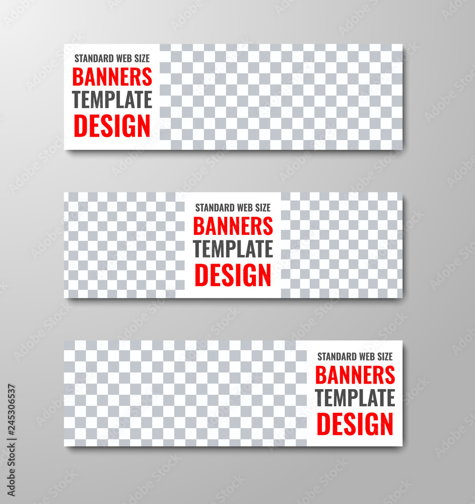 Set of vector white web banners with place for photo and text.