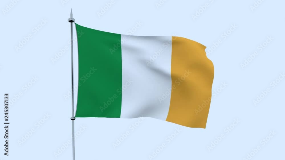 Flag of the country Ireland flutters against the blue sky. 3D rendering Flag of the country Ireland flutters against the blue sky. 3D rendering