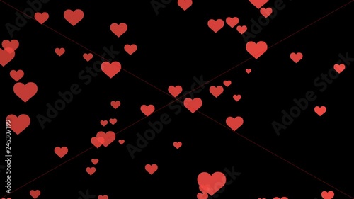 Flying glow hearts, black background(alpha)