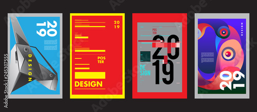 2019 New Poster Design Template. Trendy Vector Typography and Colorful Illustration Collage for Cover and Page Layout Design Template in eps10