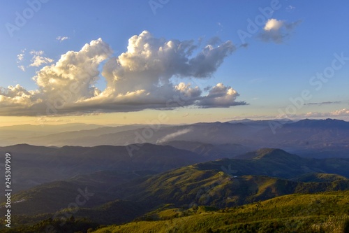 Sunset at Doi Chang Mub , Mae Fa Luang ,Chiang Rai , Thailand. photo