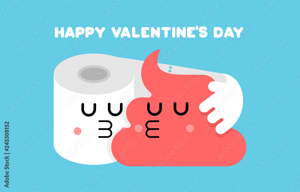 Obraz premium Shit and toilet paper love. Lovers kiss. Valentine's Day. 14 February. Toilet Romatic Valentine