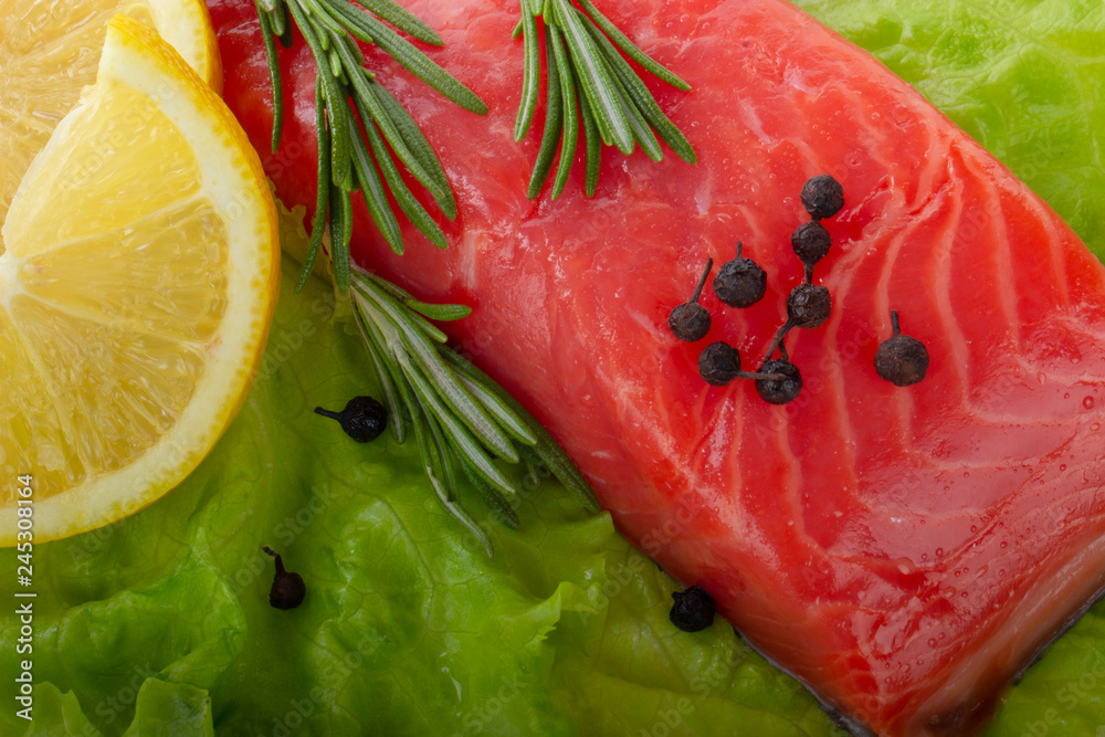 slice of salmon with spices background slice of salmon with spices background