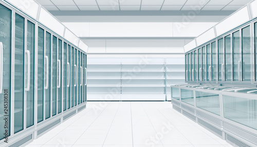 Canvas Print Refrigerated cabinets with glass doors in the supermarket