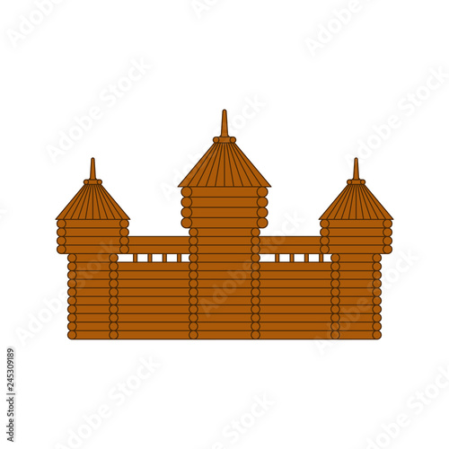 Wooden fortress. timbered castle Tower. Old outpost