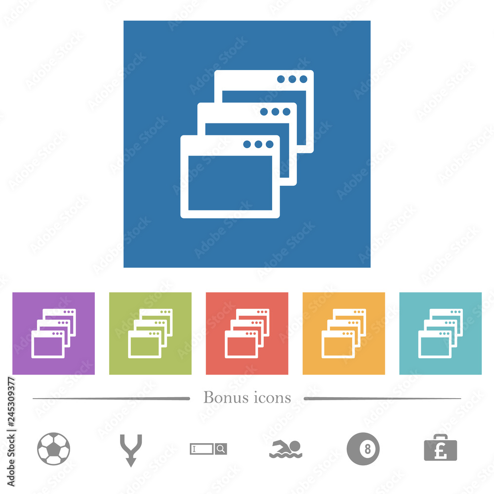 Cascade window view mode flat white icons in square backgrounds