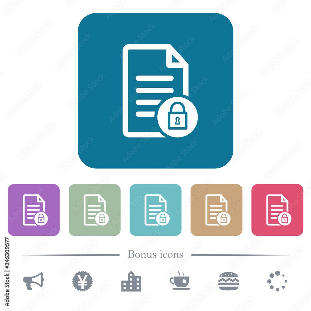 Locked document flat icons on color rounded square backgrounds Locked document flat icons on color rounded square backgrounds