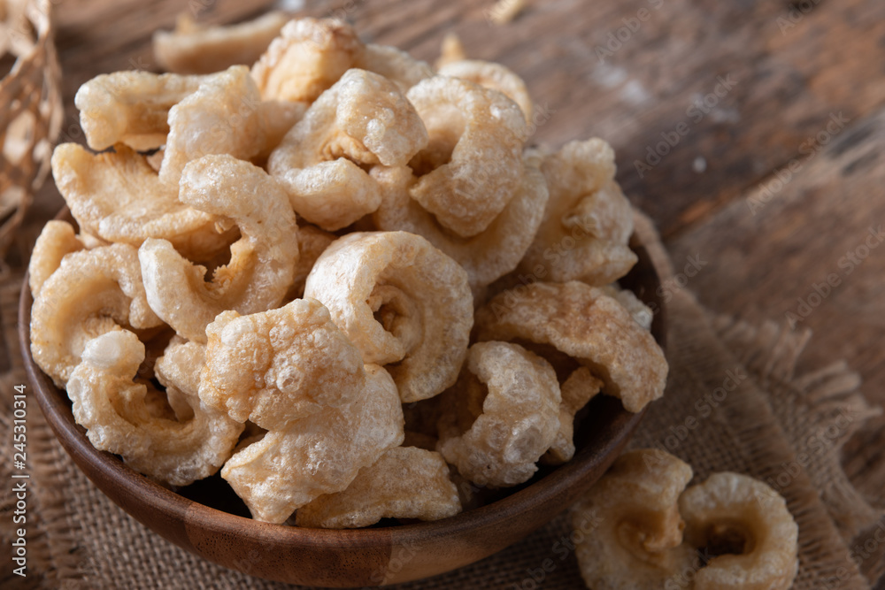 Pork rinds also known as chicharon or chicharrones , kab moo Pork rinds also known as chicharon or chicharrones , kab moo