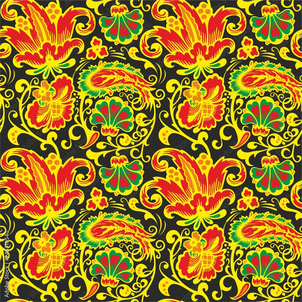 Seamless Russian pattern .Vintage Ornament vector. Russian style ornament engraving border floral retro pattern. Foliage swirl decorative design element filigree