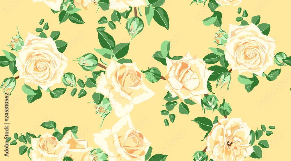 Floral Seamless Pattern with Vintage Roses.