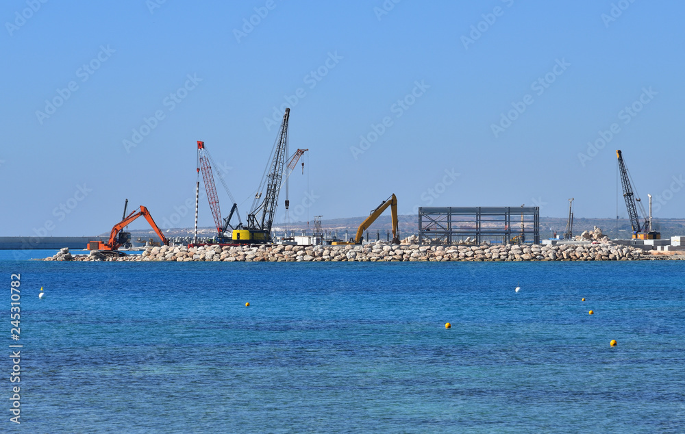 Construction of pier on the sea coast