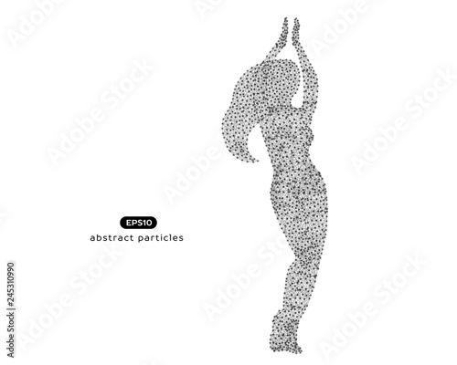 Abstract vector illustration of cyber woman with hands up.