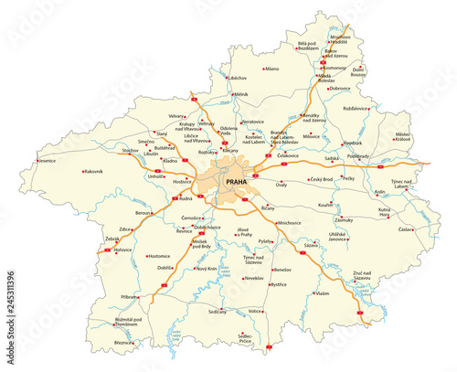 road map of czech region Stredocesky kraj (Central Bohemian)