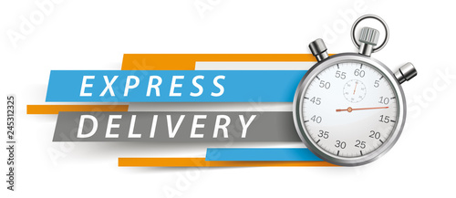 Express Delivery Stopwatch Blue Orange Paper Lines White Header