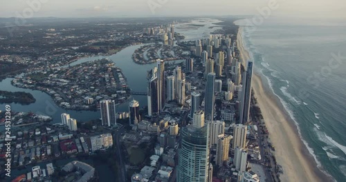 Aerial sunrise view Surfers Paradise skyscraper Gold coast 