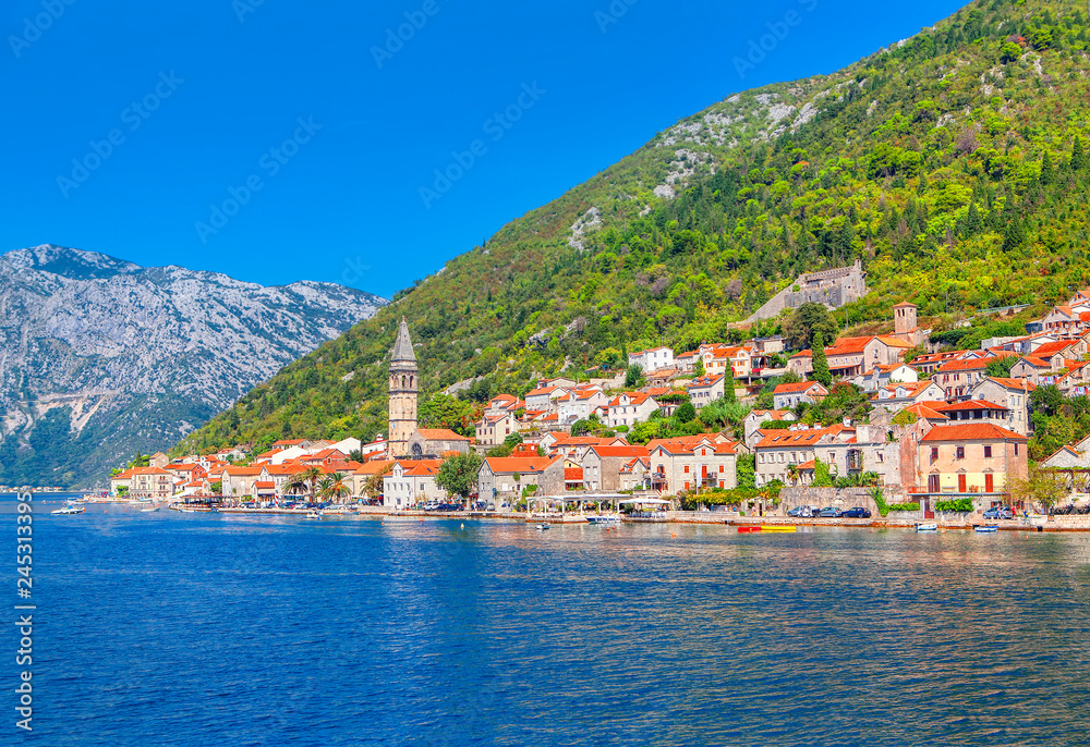 landscape with Perast old Town in Montenegro 