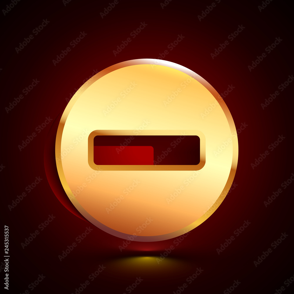 3D stylized Minus icon. Golden vector icon. Isolated symbol illustration on dark background. 3D stylized Minus icon. Golden vector icon. Isolated symbol illustration on dark background.