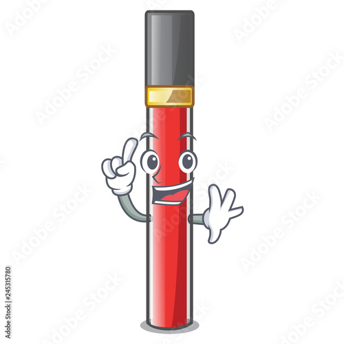 Finger lip gloss above cartoon makeup table