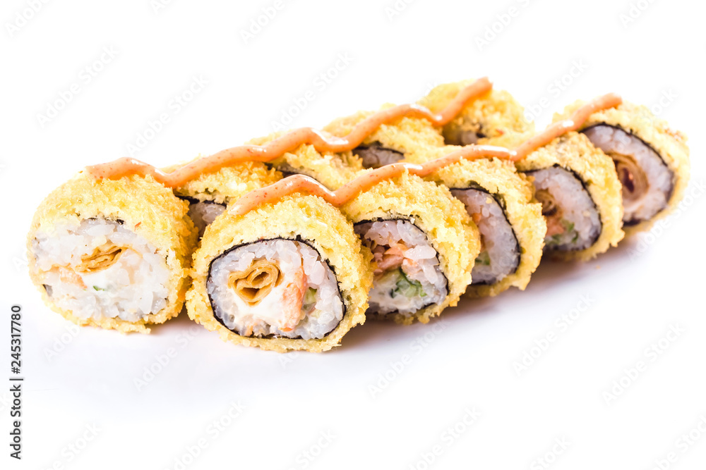 sushi rolls on white background isolated. Traditional Japanese cuisine sushi rolls on white background isolated. Traditional Japanese cuisine