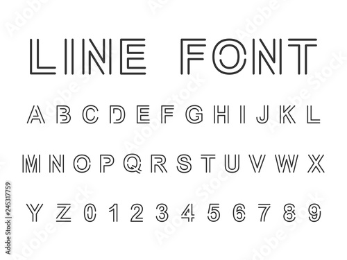Vector set line font.Alphabet and numbers.