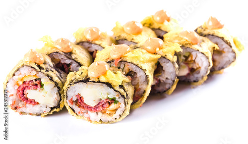 Wallpaper Mural sushi rolls on white background isolated. Traditional Japanese cuisine Torontodigital.ca