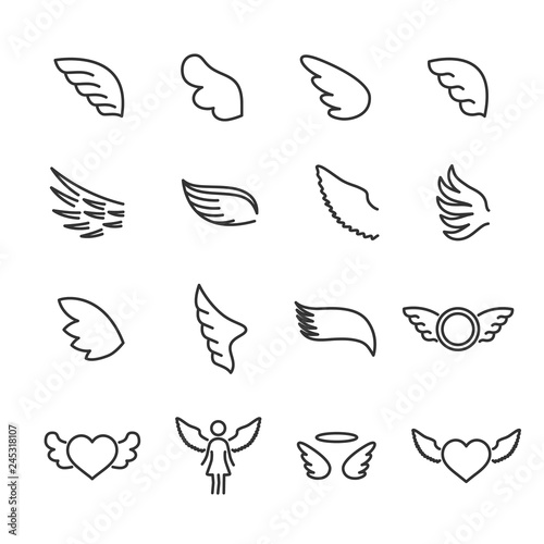 Vector set of wings line icons.