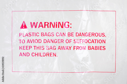 warning sign on a plastic bag