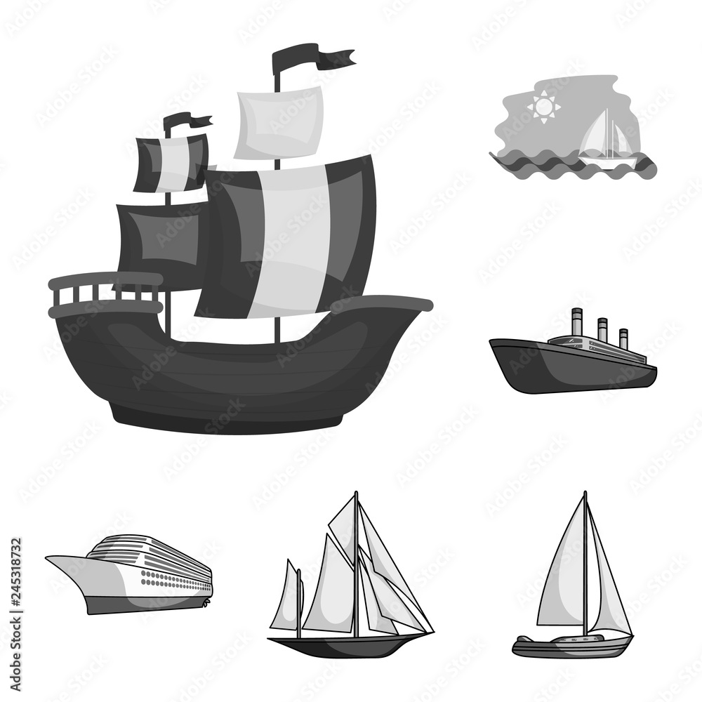 Isolated object of yacht and ship icon. Set of yacht and cruise stock vector illustration. Isolated object of yacht and ship icon. Set of yacht and cruise stock vector illustration.