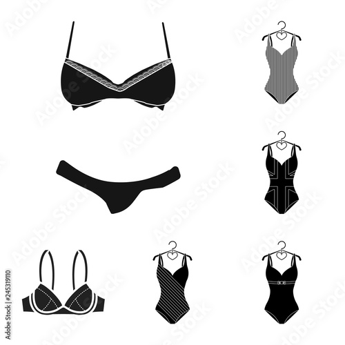 Vector illustration of bikini and fashion icon. Set of bikini and swimsuit stock vector illustration.
