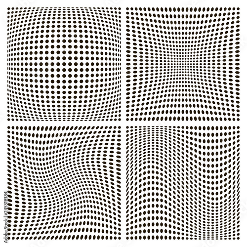 set dot pattern backgrounds, with various distortion, vector distortion inflating compression and twisting