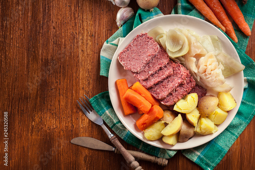 Corned beef and cabbage with potatoes and carrots