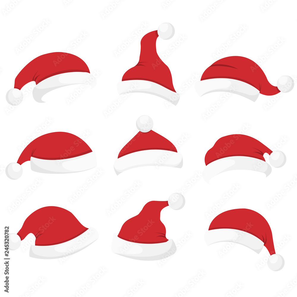 Set of nine Santa hats in different variations. Set of nine Santa hats in different variations.