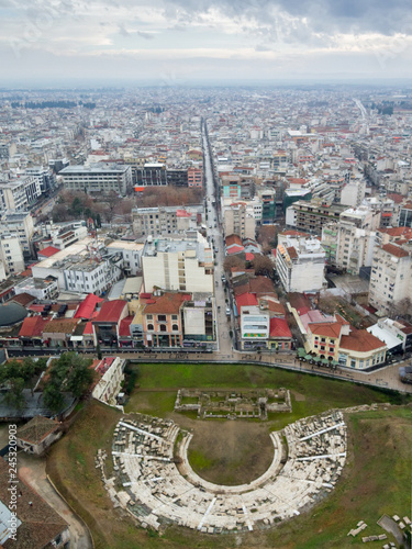 Aerial photo of the ancient theater of Larissa  and part of the city.