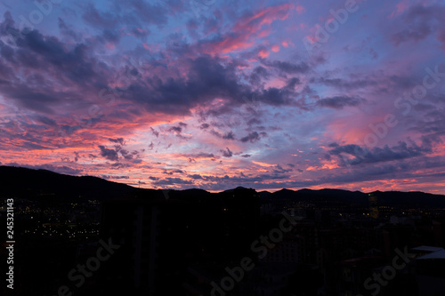 Dramatic sunset with purple sky